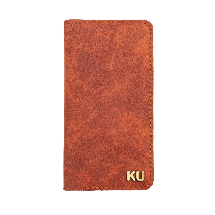 İsme Özel Dikey Uzun Cüzdan - %100 Rainbow Deri - A010007 - Tobacco