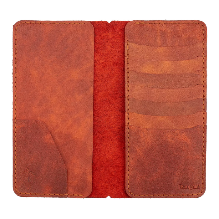 İsme Özel Dikey Uzun Cüzdan - %100 Rainbow Deri - A010007 - Tobacco