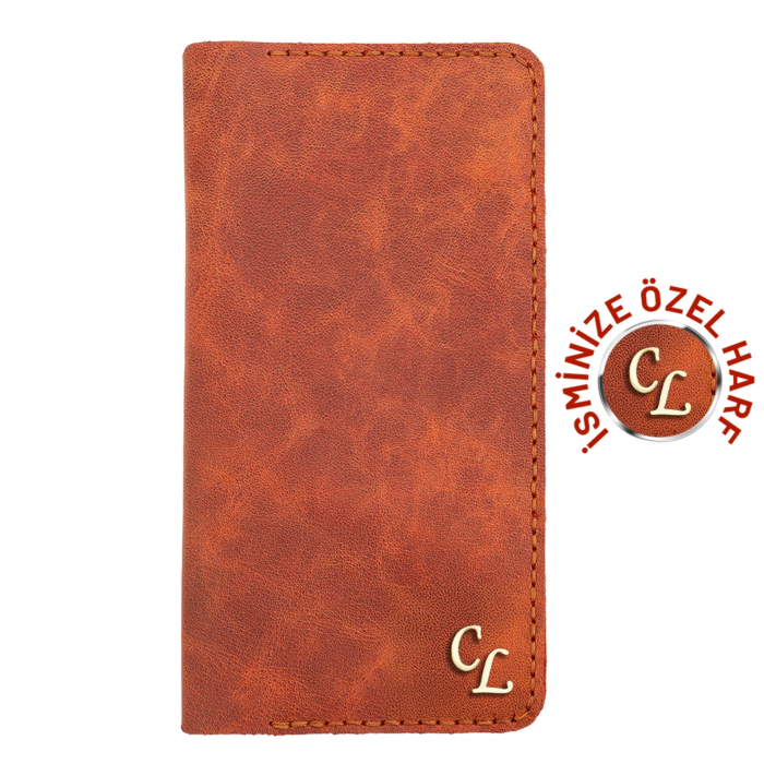 İsme Özel Dikey Uzun Cüzdan - %100 Rainbow Deri - A010007 - Tobacco