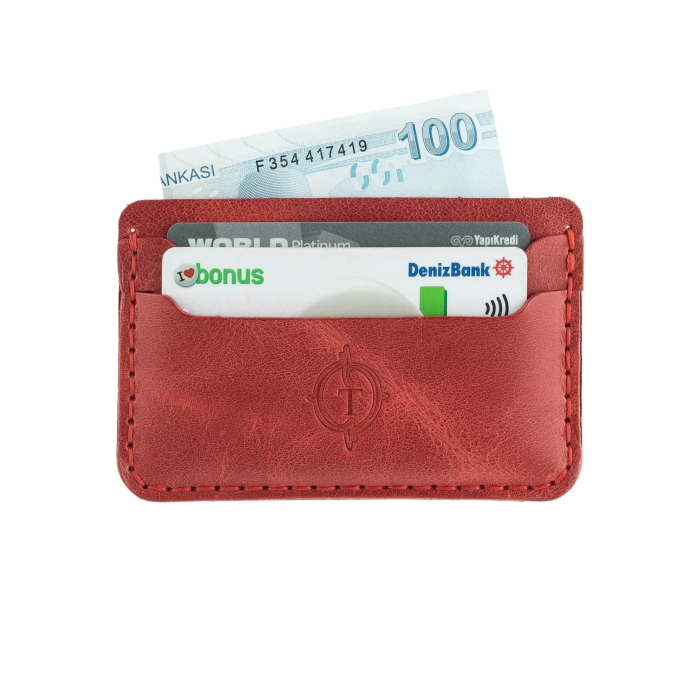 İsme Özel Yatay Kartlık - %100 Rainbow Deri - A011001 - Kırmızı