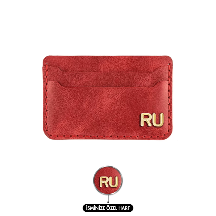 İsme Özel Yatay Kartlık - %100 Rainbow Deri - A011001 - Kırmızı