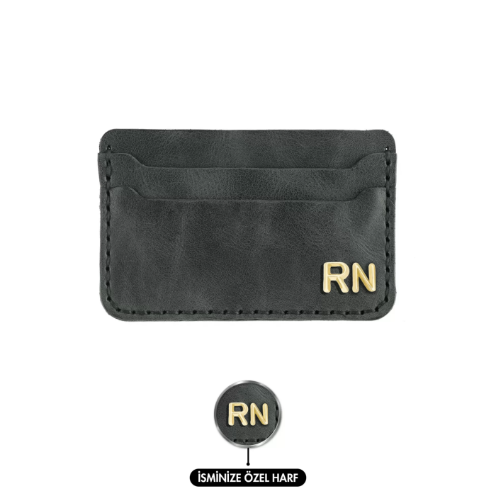 İsme Özel Yatay Kartlık - %100 Rainbow Deri - A011001 - Antrasit