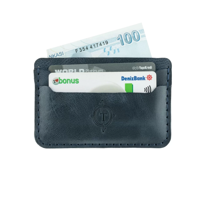 İsme Özel Yatay Kartlık - %100 Rainbow Deri - A011001 - Lacivert