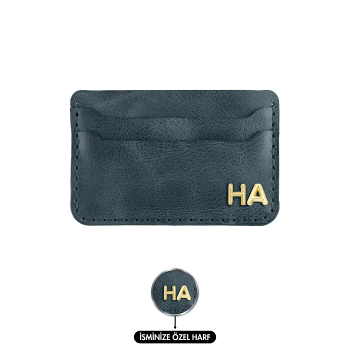 İsme Özel Yatay Kartlık - %100 Rainbow Deri - A011001 - Lacivert