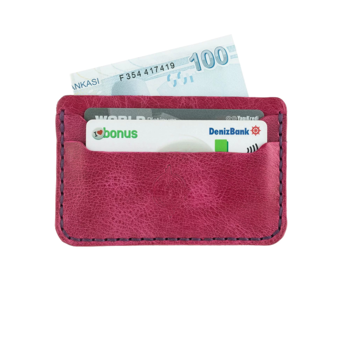 İsme Özel Yatay Kartlık - %100 Rainbow Deri - A011001 - Fuşya