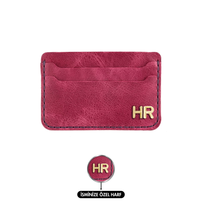 İsme Özel Yatay Kartlık - %100 Rainbow Deri - A011001 - Fuşya