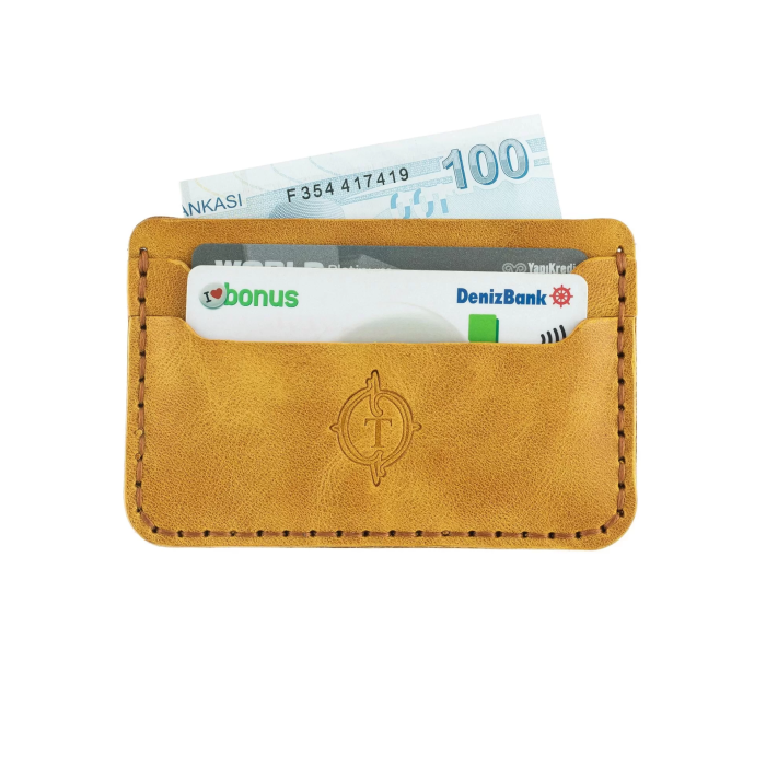 İsme Özel Yatay Kartlık - %100 Rainbow Deri - A011001 - Hardal Sarısı