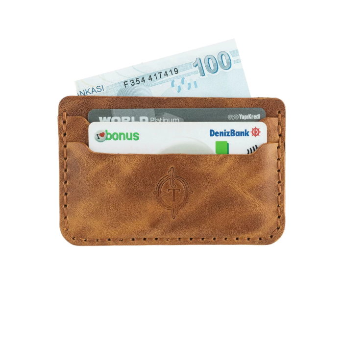 İsme Özel Yatay Kartlık - %100 Rainbow Deri - A011001 - Camel