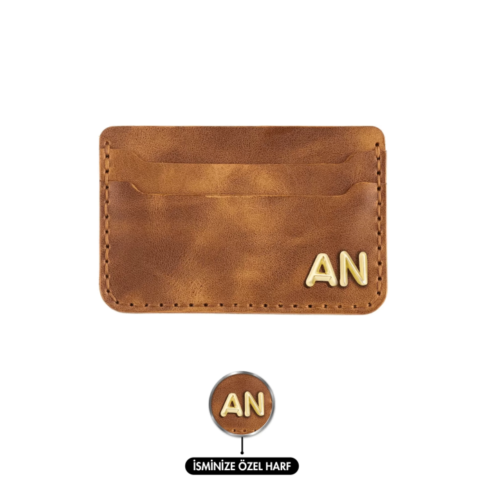 İsme Özel Yatay Kartlık - %100 Rainbow Deri - A011001 - Camel