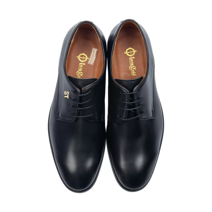 İsme Özel Bağcıklı Kösele Erkek Ayakkabı - %100 Hakiki Antik Deri - Altın Harf - AA01001 - Siyah