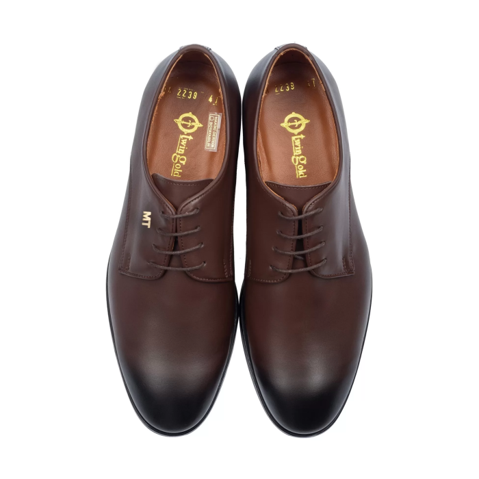 İsme Özel Bağcıklı Kösele Erkek Ayakkabı - %100 Hakiki Antik Deri - Altın Harf - AA01001 - Kahverengi