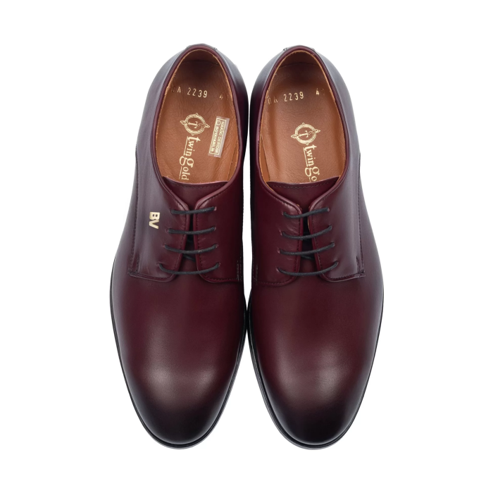 İsme Özel Bağcıklı Kösele Erkek Ayakkabı - %100 Hakiki Antik Deri - Altın Harf - AA01001 - Bordo