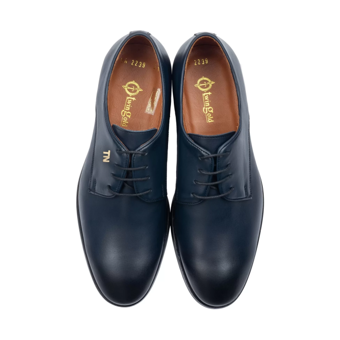İsme Özel Bağcıklı Kösele Erkek Ayakkabı - %100 Hakiki Antik Deri - Altın Harf - AA01001 - Lacivert