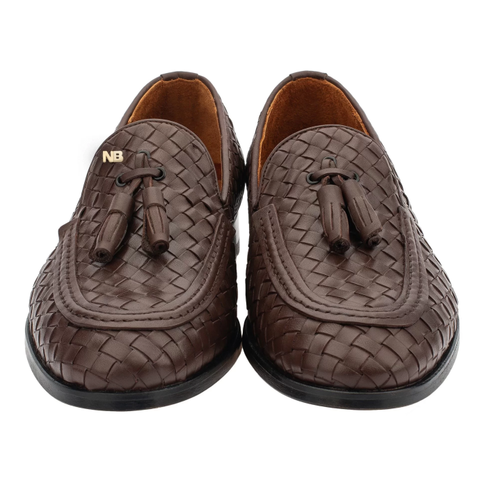 İsme Özel El Örgüsü Kösele Erkek Ayakkabı - %100 Hakiki Deri - Altın Harf - AA01002 - Kahverengi