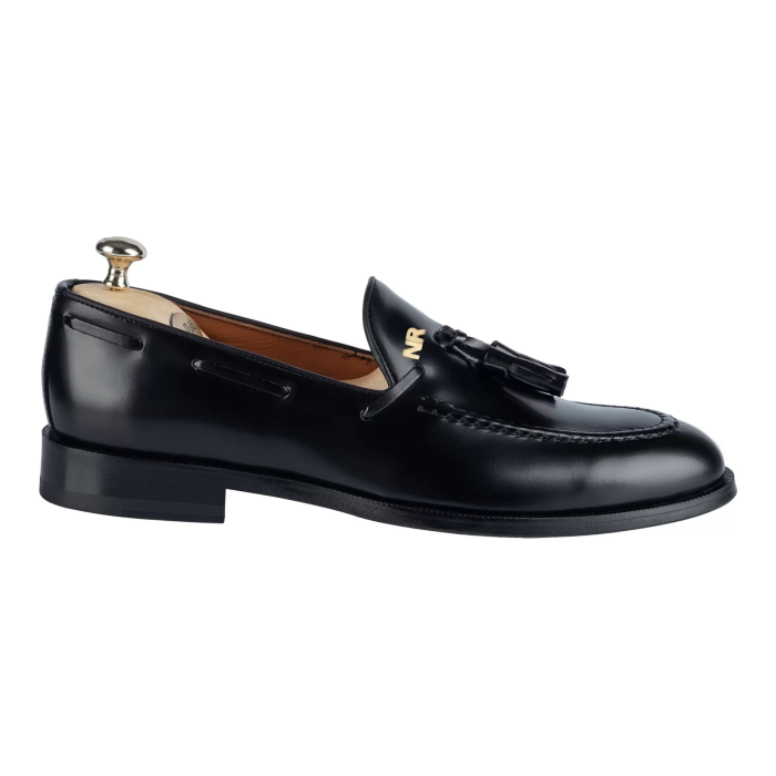 İsme Özel Loafer Erkek Ayakkabı - %100 Hakiki Açma Deri - Altın Harf - AA01003 - Siyah