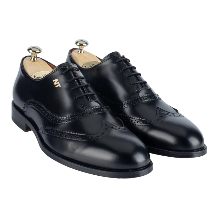 İsme Özel Oxford Erkek Ayakkabı - %100 Hakiki Açma Deri - Altın Harf - AA01004 - Siyah