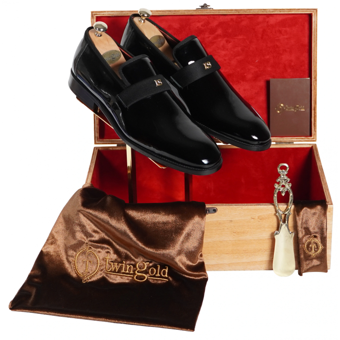 İsme Özel Smokin Salon Erkek Ayakkabısı - %100 Hakiki Deri - Altın Harf - AA01005 - Lacivert