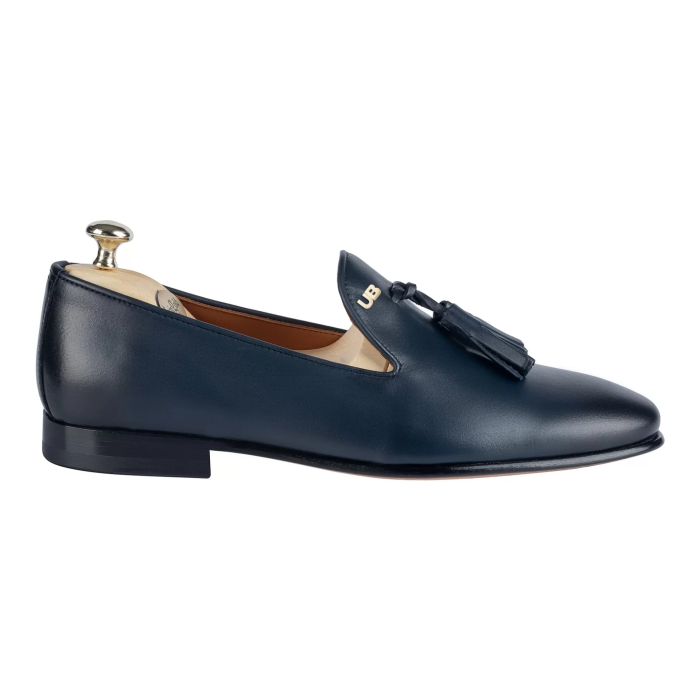 İsme Özel Püsküllü Kösele Erkek Ayakkabı - %100 Hakiki Antik Deri - Altın Harf - AA01008 - Lacivert