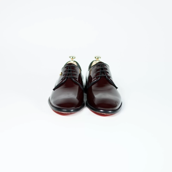 İsme Özel Rugan Bağcıklı Kösele Erkek Ayakkabı - %100 Hakiki Deri - Gümüş Konseptli - AA01014 - Bordo