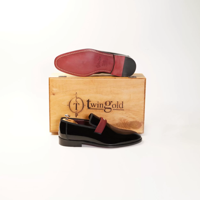 İsme Özel Smokin Salon Erkek Ayakkabısı - %100 Hakiki Deri - Gümüş Konseptli - AA01016 - Bordo