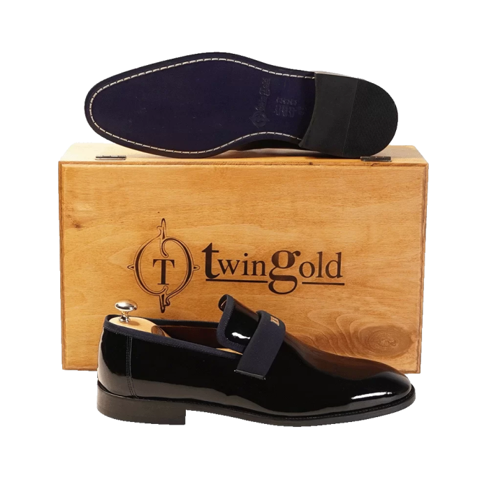 İsme Özel Smokin Salon Erkek Ayakkabısı - %100 Hakiki Deri - Gümüş Konseptli - AA01016 - Lacivert