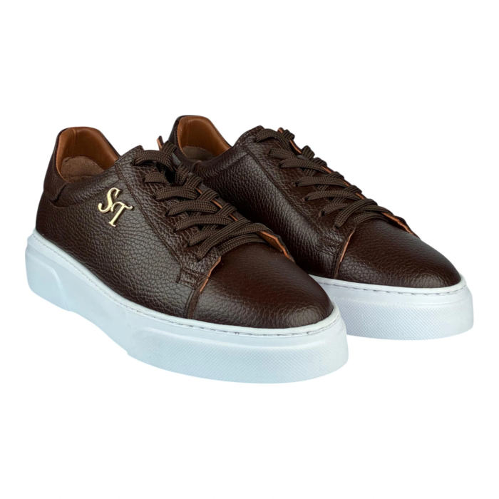 Kişiselleştirilebilir Kalın Ortopedik Tabanlı %100 Deri Sneaker Spor Ayakkabı - Kahverengi