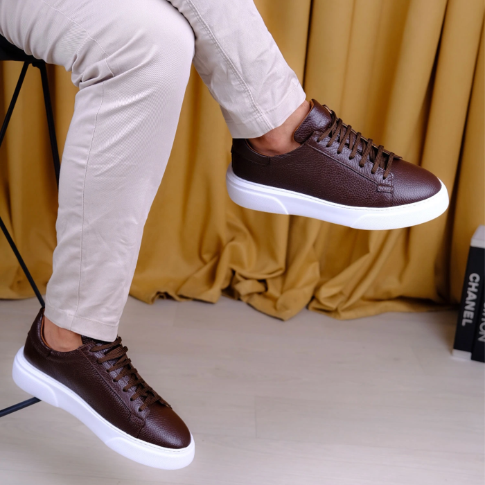 Kişiselleştirilebilir Kalın Ortopedik Tabanlı %100 Deri Sneaker Spor Ayakkabı - Kahverengi