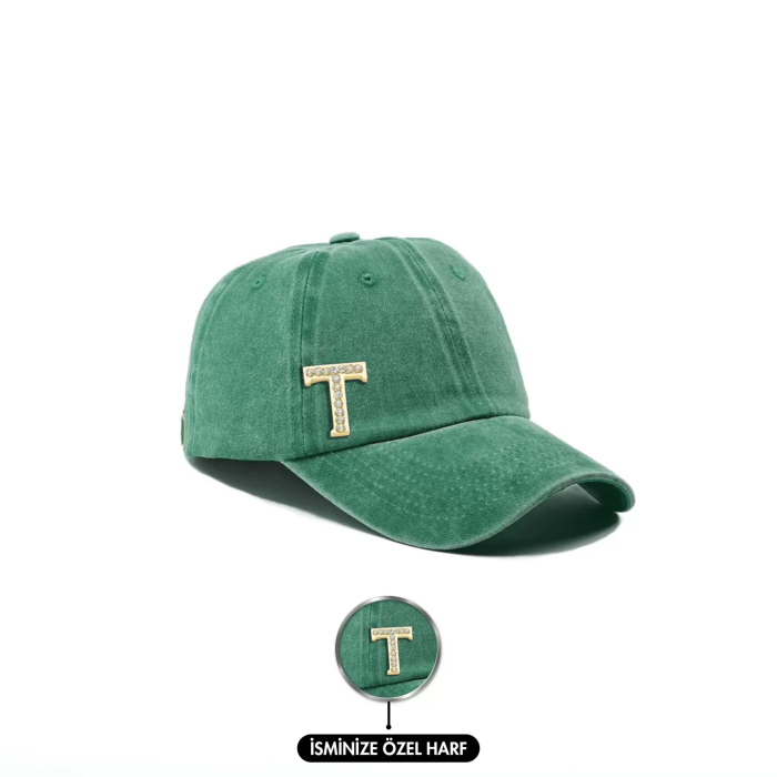 İsme Özel Yıkamalı Kep Şapka - AB01010 - Yeşil