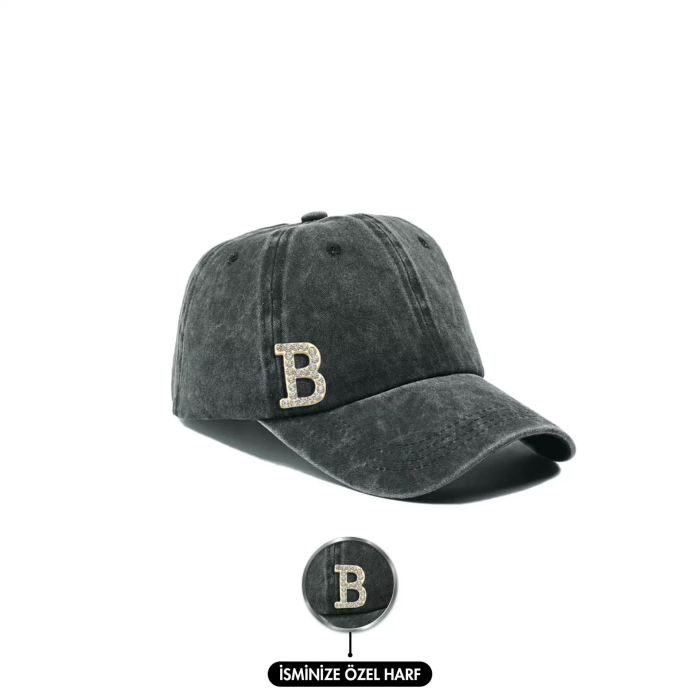İsme Özel Yıkamalı Kep Şapka - AB01010 - Siyah