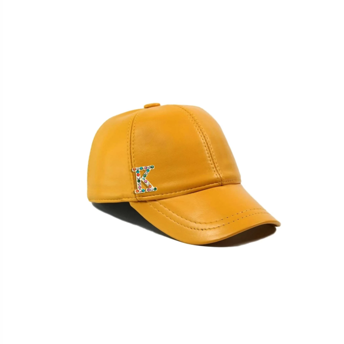 İsme Özel Kep Şapka - %100 Deri - AB01012 - Sarı