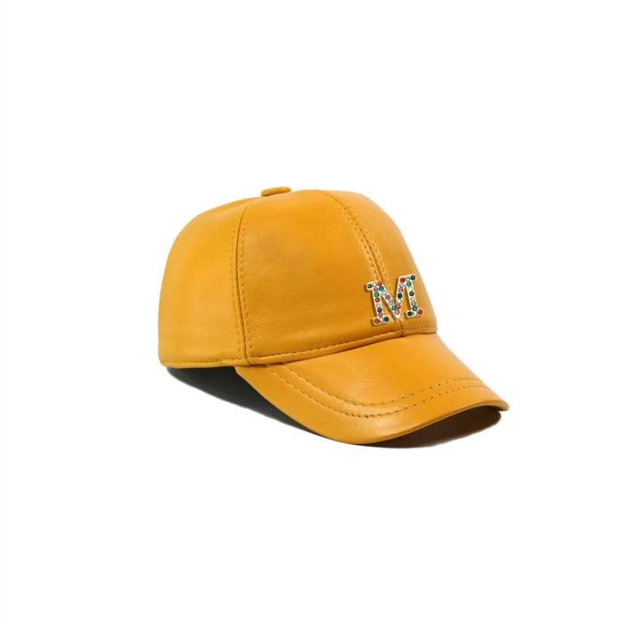 İsme Özel Kep Şapka - %100 Deri - AB01012 - Sarı