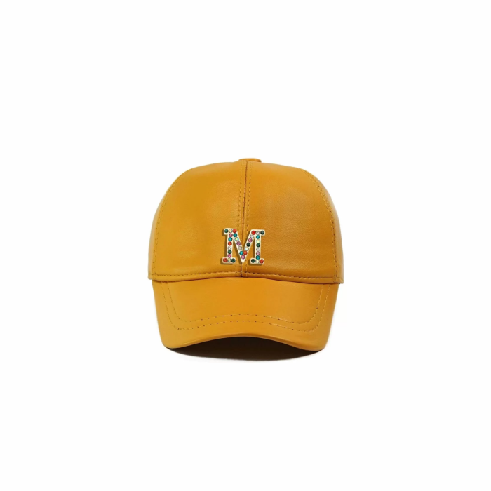 İsme Özel Kep Şapka - %100 Deri - AB01012 - Sarı