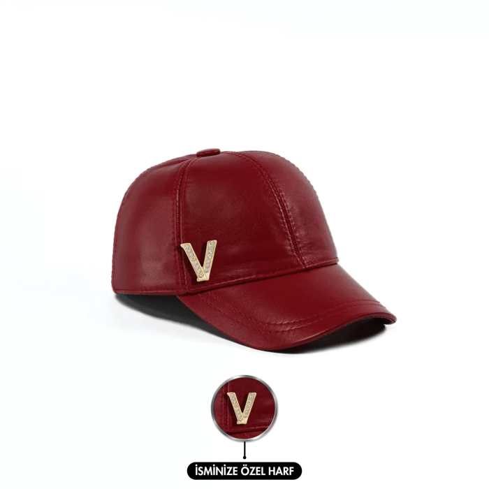 İsme Özel Kep Şapka - %100 Deri - AB01012 - Kırmızı