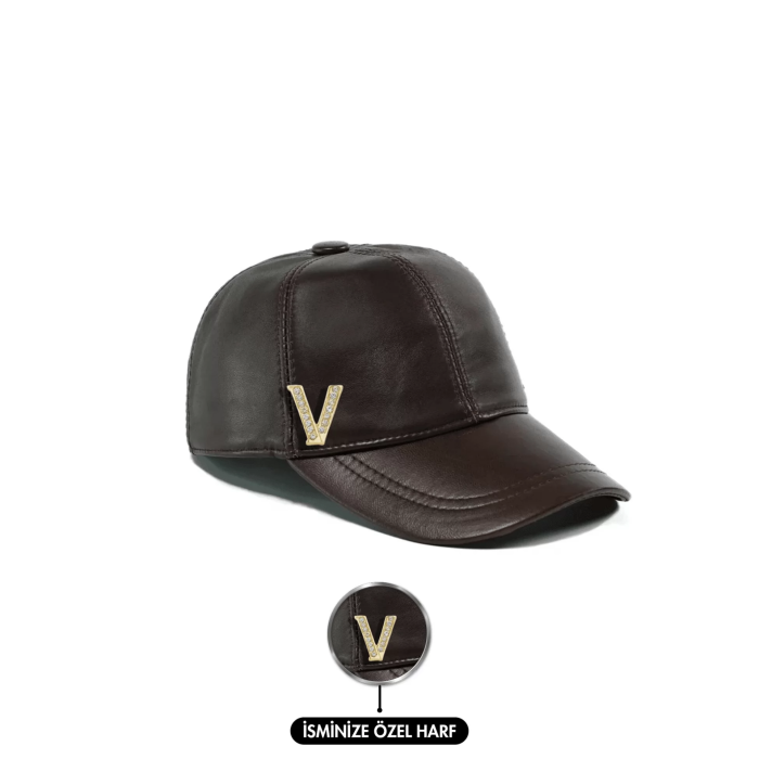 İsme Özel Kep Şapka - %100 Deri - AB01012 - Kahverengi