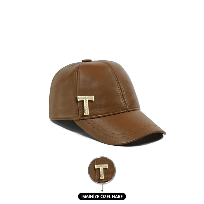 İsme Özel Kep Şapka - %100 Deri - AB01012 - Camel