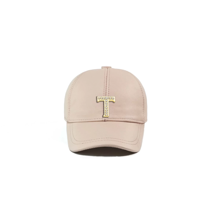 İsme Özel Kep Şapka - %100 Deri - AB01012 - Pudra