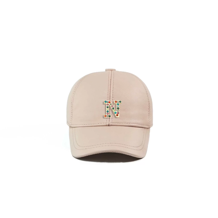 İsme Özel Kep Şapka - %100 Deri - AB01012 - Pudra