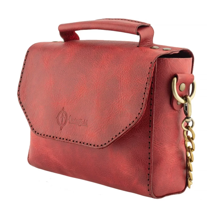 İsme Özel Çıtçıtlı Zincirli Küçük Boy El Omuz Çantası - %100 Deri - AC03001 - Kırmızı