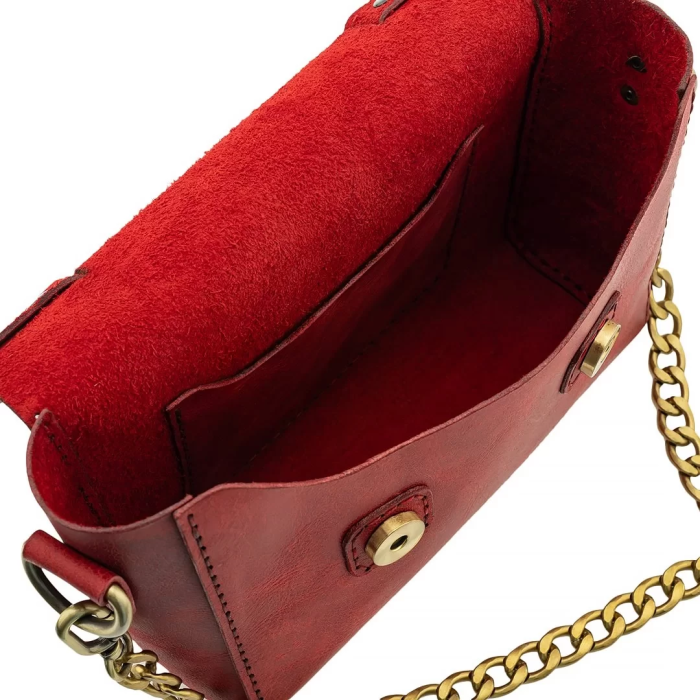 İsme Özel Çıtçıtlı Zincirli Küçük Boy El Omuz Çantası - %100 Deri - AC03001 - Kırmızı