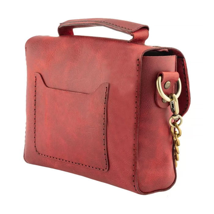 İsme Özel Çıtçıtlı Zincirli Küçük Boy El Omuz Çantası - %100 Deri - AC03001 - Kırmızı