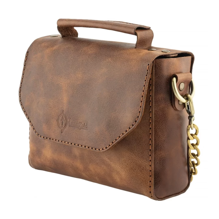 İsme Özel Çıtçıtlı Zincirli Küçük Boy El Omuz Çantası - %100 Deri - AC03001 - Kahverengi