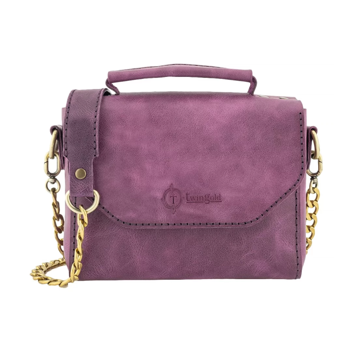 İsme Özel Çıtçıtlı Zincirli Küçük Boy El Omuz Çantası - %100 Deri - AC03001 - Mor