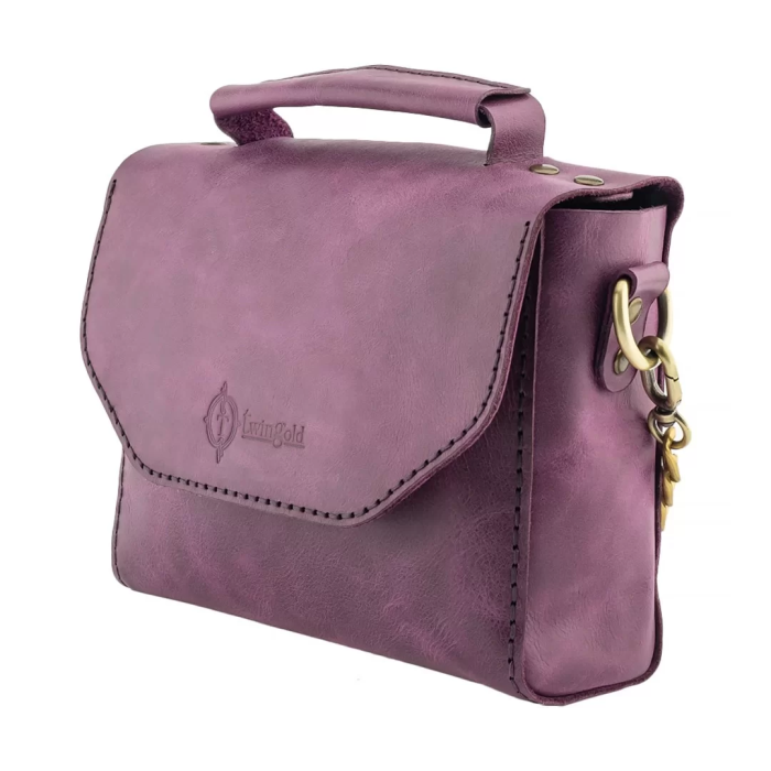 İsme Özel Çıtçıtlı Zincirli Küçük Boy El Omuz Çantası - %100 Deri - AC03001 - Mor