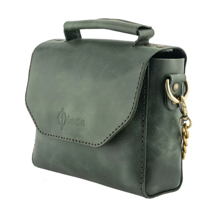 İsme Özel Çıtçıtlı Zincirli Küçük Boy El Omuz Çantası - %100 Deri - AC03001 - Haki