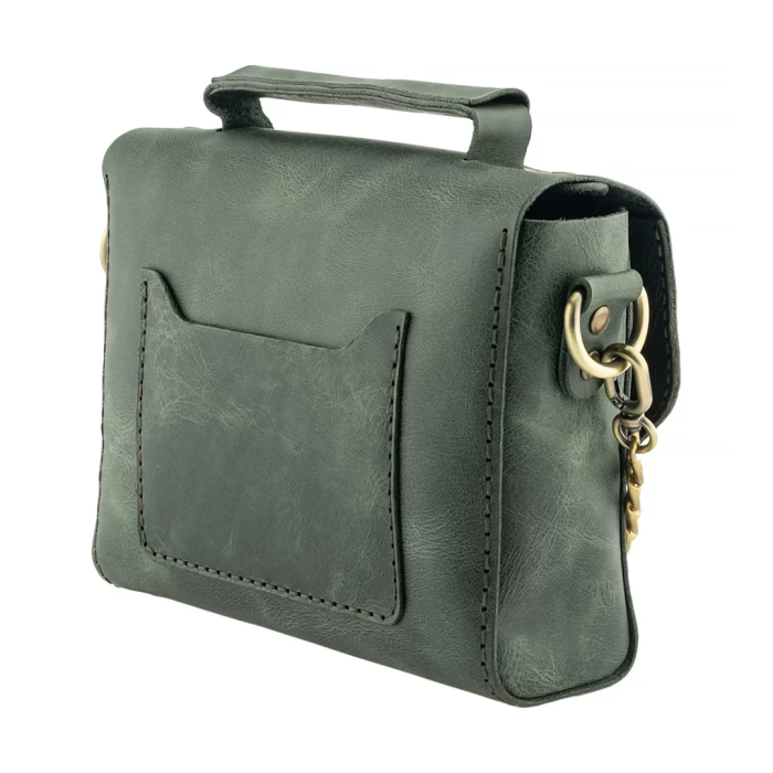 İsme Özel Çıtçıtlı Zincirli Küçük Boy El Omuz Çantası - %100 Deri - AC03001 - Haki