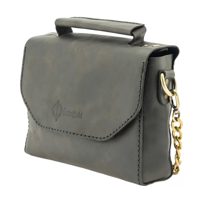 İsme Özel Çıtçıtlı Zincirli Küçük Boy El Omuz Çantası - %100 Deri - AC03001 - Antrasit