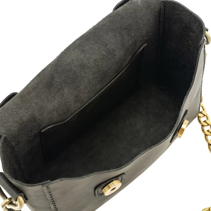 İsme Özel Çıtçıtlı Zincirli Küçük Boy El Omuz Çantası - %100 Deri - AC03001 - Antrasit