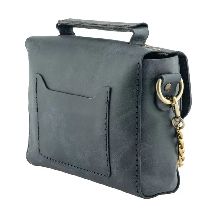 İsme Özel Çıtçıtlı Zincirli Küçük Boy El Omuz Çantası - %100 Deri - AC03001 - Lacivert