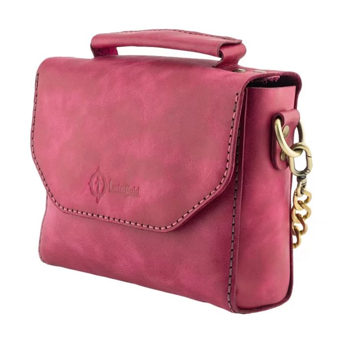 İsme Özel Çıtçıtlı Zincirli Küçük Boy El Omuz Çantası - %100 Deri - AC03001 - Fuşya