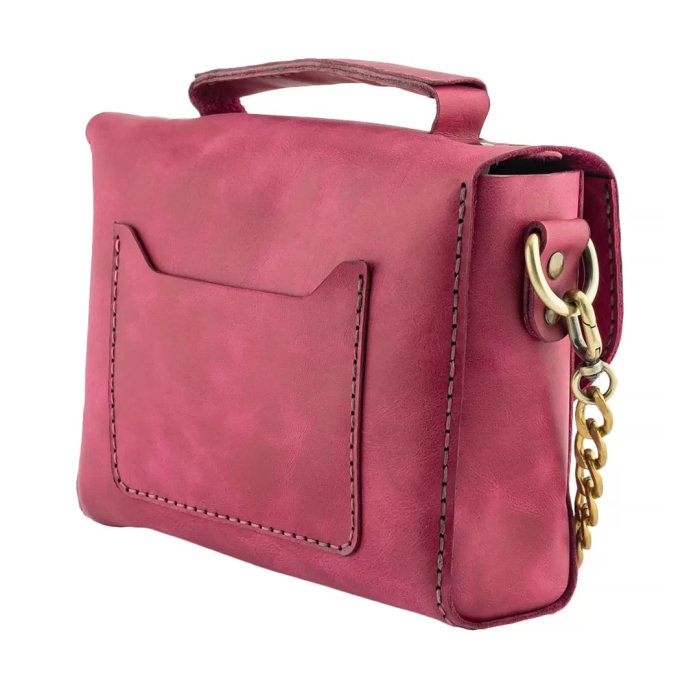 İsme Özel Çıtçıtlı Zincirli Küçük Boy El Omuz Çantası - %100 Deri - AC03001 - Fuşya